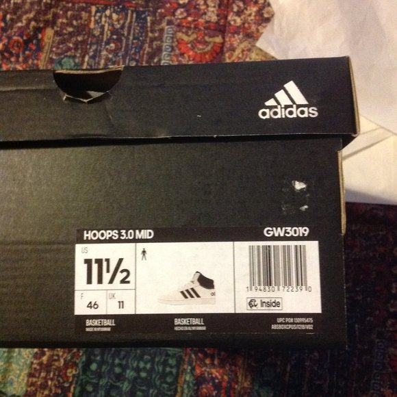 Adidas Men's Hoops 3.0 White & Black Mid Sneakers -11.5M - New in Box - Picture 10 of 11